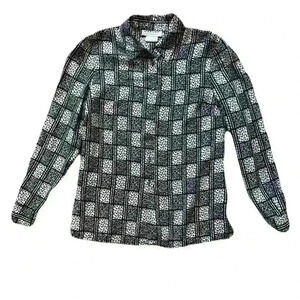 Women's Jaeger Black and White Silk Business Casual Lingerie Sleeve Blouse SizeM